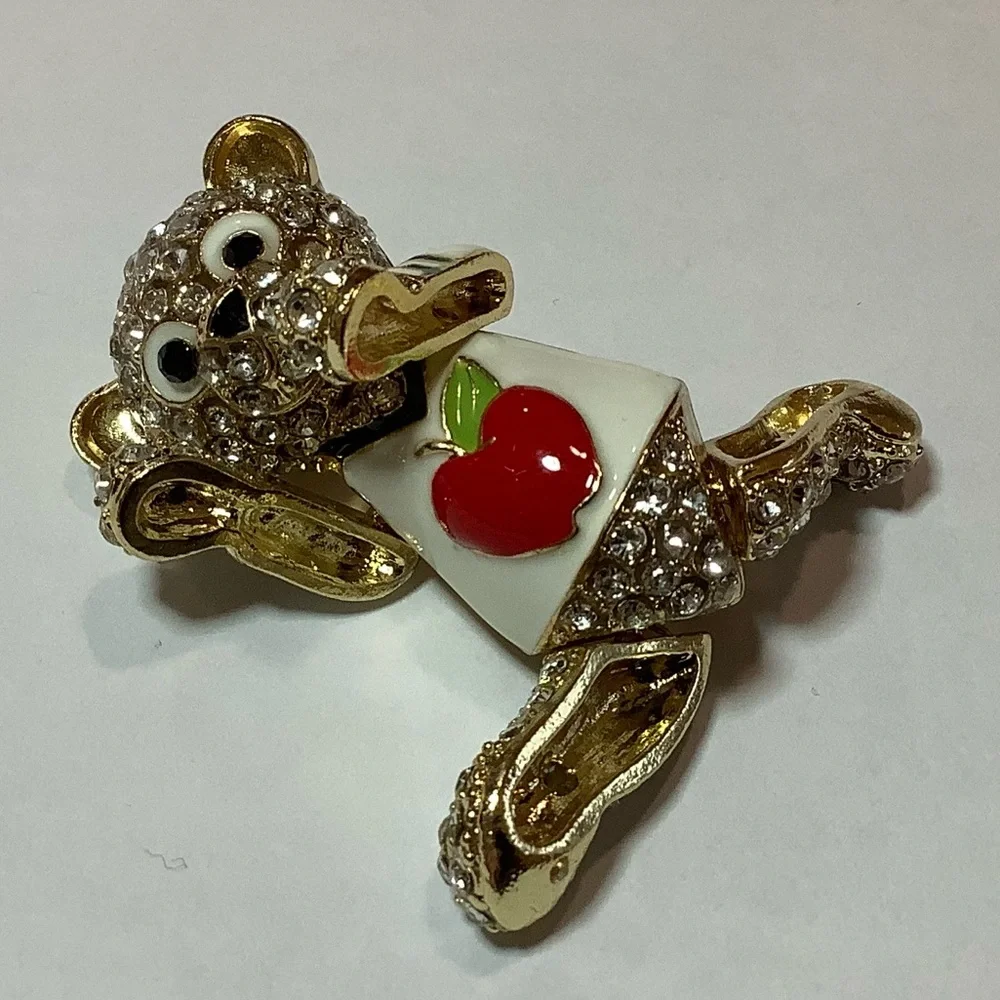 Gold-Tone Crystal Bear Apple Brooch - Picture 5 of 10